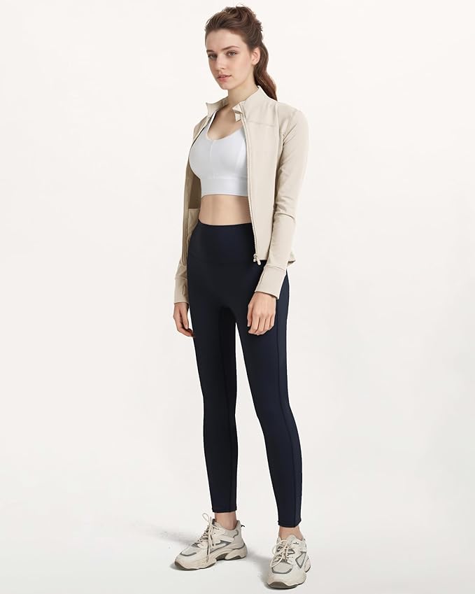 Locachy Women's Slim Fit Full Zip Athletic Running Sports Workout Jacket with Thumb Holes