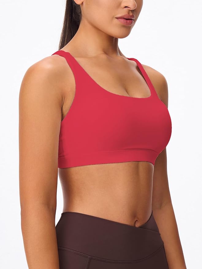 Women's Strappy Sports Bras Light Compression Crop Criss Cross Back Padded Workout Yoga Bra Supportive U Neckline