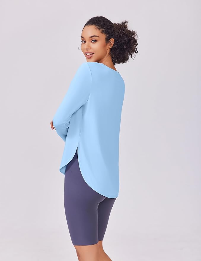 PINSPARK 2 Pack Long Sleeve Workout Tops for Women UV Protection Soft Workout Tops Lightweight Athletic Running Hiking Shirt