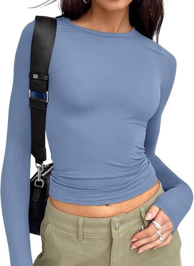 Trendy Queen Womens Long Sleeve T Shirts Fall Fashion 2026 Basic Crop Tops Going Out Outfits Y2k Clothes