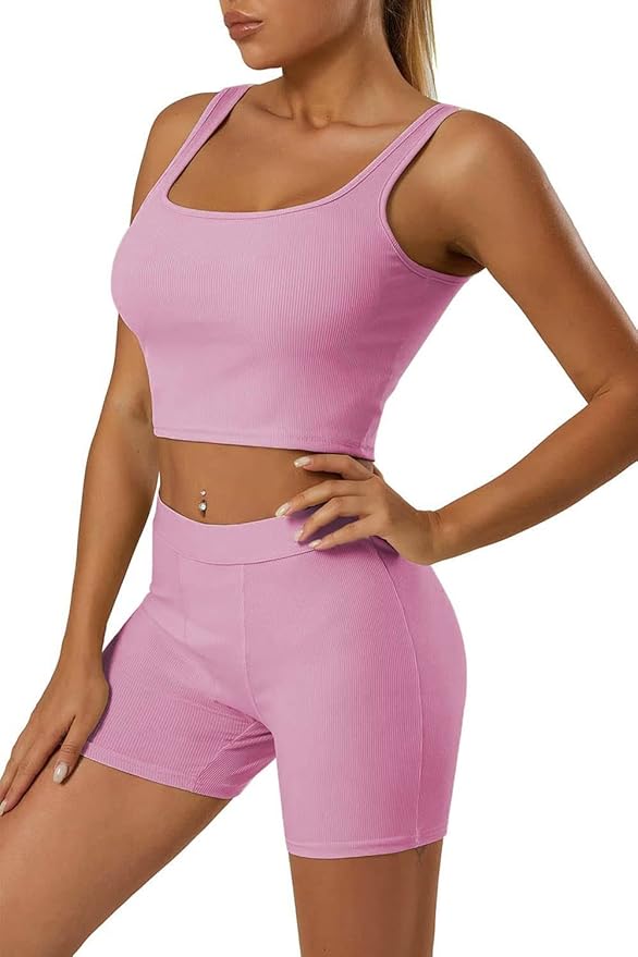LICOBOD Casual Workout Sets 2 Piece Outfits for Women Ribbed Crop Tank Top High Waist Yoga Leggings Lounge Wear Tracksuit