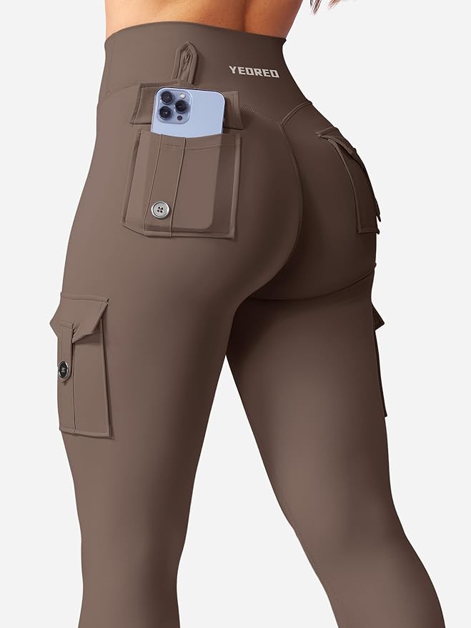 YEOREO CoreFlex Workout Cargo Leggings with Pockets for Women Hidden Scrunch Butt Lifting Leggings Gym Yoga Pants