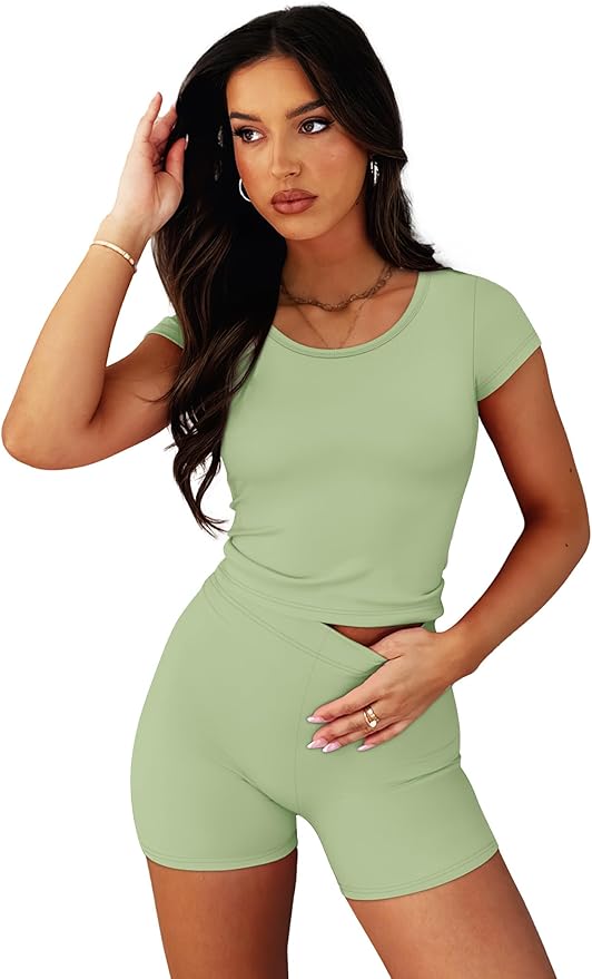 WIHOLL Two Piece Sets for Women Summer Short Workout Sets Beach Vacation Clothes Fashion Matching Clothing
