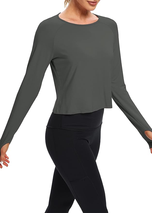 Bestisun Long Sleeve Workout Running Shirts Athletic Yoga Gym Crop Tops for Women