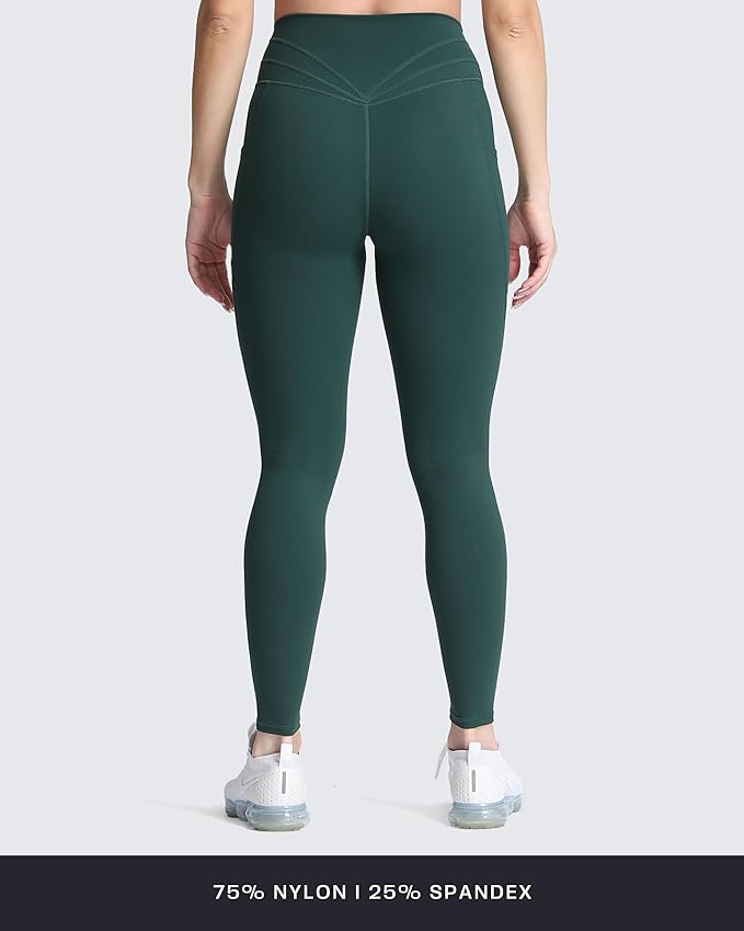Aoxjox Women's Trinity High Waisted Yoga Pants with Pockets Cross-Waist Tummy Control Buttery Soft Workout Leggings 26"