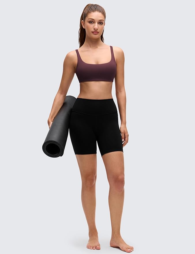 CRZ YOGA Butterluxe Square Neck Spaghetti Strap Sports Bras for Women - Low Coverage Yoga Wireless Padded Cami Crop Top