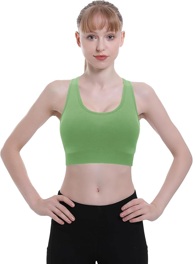 Double Couple Sports Bras for Women Padded High Impact Seamless Criss Cross Back Workout Tops Gym Activewear Bra Large