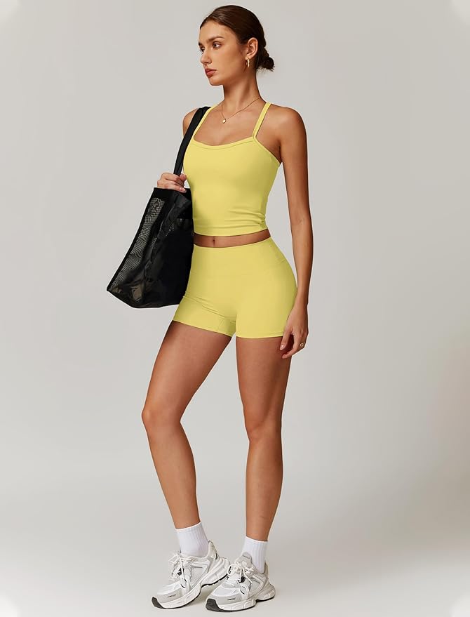 QBGJTD Two Piece Workout Sets For Women Tank Top Matching High Waist Booty Lifting Shorts Gym Yoga Active Wear Outfits