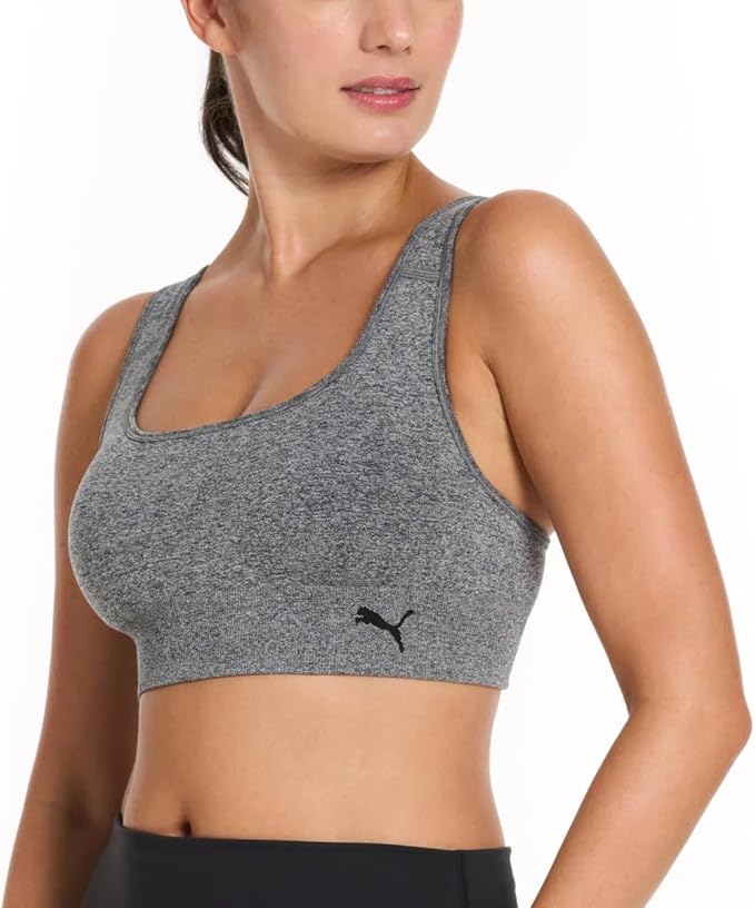 PUMA Sports Bra for Women Lightweight, Seamless Bras with Stretch Fit, 2-Pack