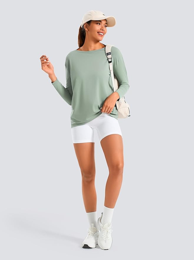 JOYSPELS Ice Silk Boat Neck Long Sleeve Workout Tops for Women Loose Fit Athletic Running Gym Yoga Shirts