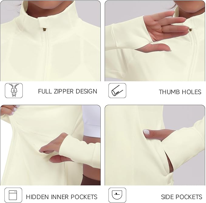 Women's Athletic Jackets Lightweight Sport Workout Jackets Zip Up Running Jackets with Thumb Holes for Gym Yoga