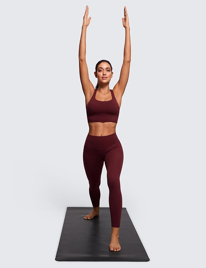 CRZ YOGA Naked Feeling Strappy Longline Sports Bras for Women - Medium Impact Criss Cross Yoga Padded Workout Crop Top
