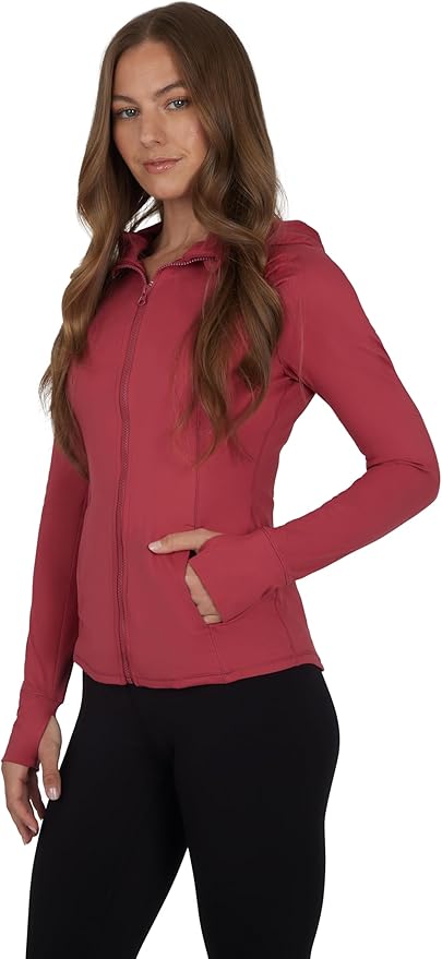 Yogalicious Full-Zip Lightweight Hooded Running Workout Yoga Lux Jacket with Pockets