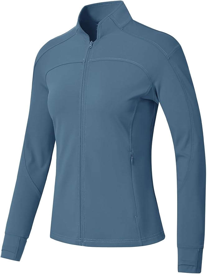 BGOWATU Women's Workout Jacket Lightweight Zip up Running Athletic Jackets with Thumb Holes