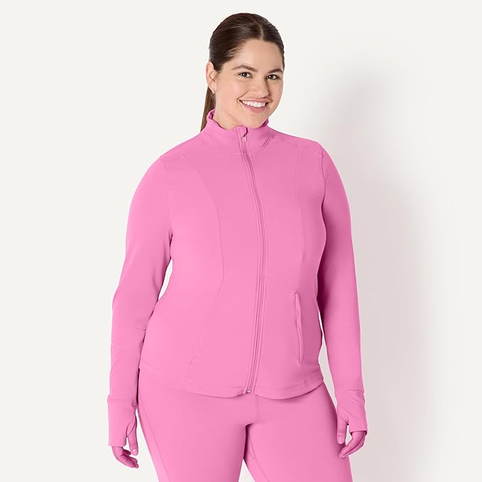 Amazon Essentials Women's Active FormFlex Buttery Soft Slim Fit Full Zip Workout Jacket with Thumb Holes