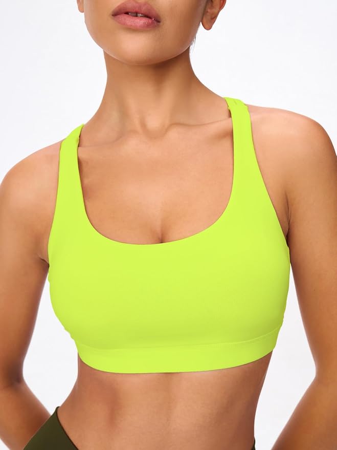 Women's Strappy Sports Bras Light Compression Crop Criss Cross Back Padded Workout Yoga Bra Supportive U Neckline