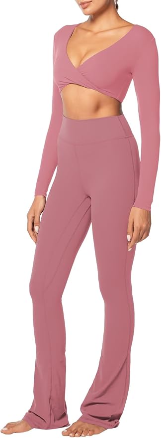 Sunzel Long Sleeve Workout Tops for Women Buttery Soft Deep V Twist Cropped Tops with Compression for Yoga Pilates Gym Outfit