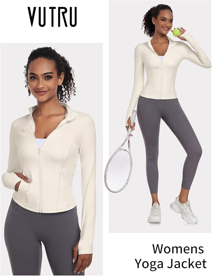 VUTRU Womens Workout Yoga Jacket Lightweight Zip Up Athletic Jacket Lightweight Cropped Jacekt with Pockets