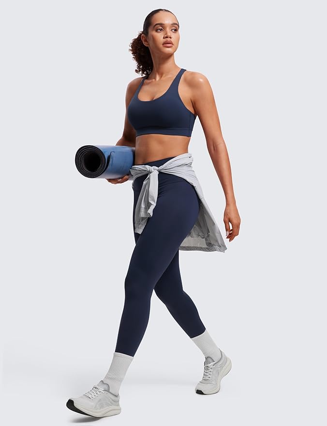 CRZ YOGA Naked Feeling Strappy Padded Sports Bras for Women - Fitness Workout Top Criss Cross Back Yoga Cami