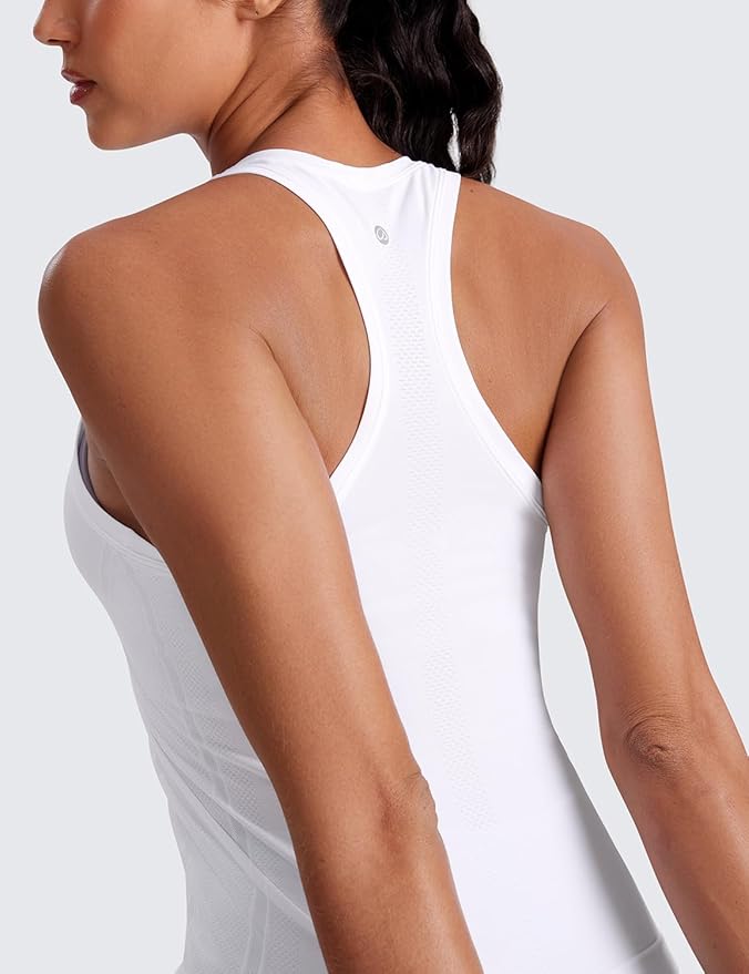 CRZ YOGA Seamless Workout Tank Tops for Women - Athletic Running Gym Sleeveless Shirts Crewneck Racerback Breathable