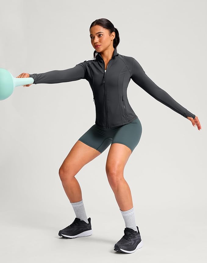 G Gradual Women's Workout Jackets Extended Waist Length Slim Full Zip 4 Pockets Athletic Jacket Spring Running Yoga Clothes
