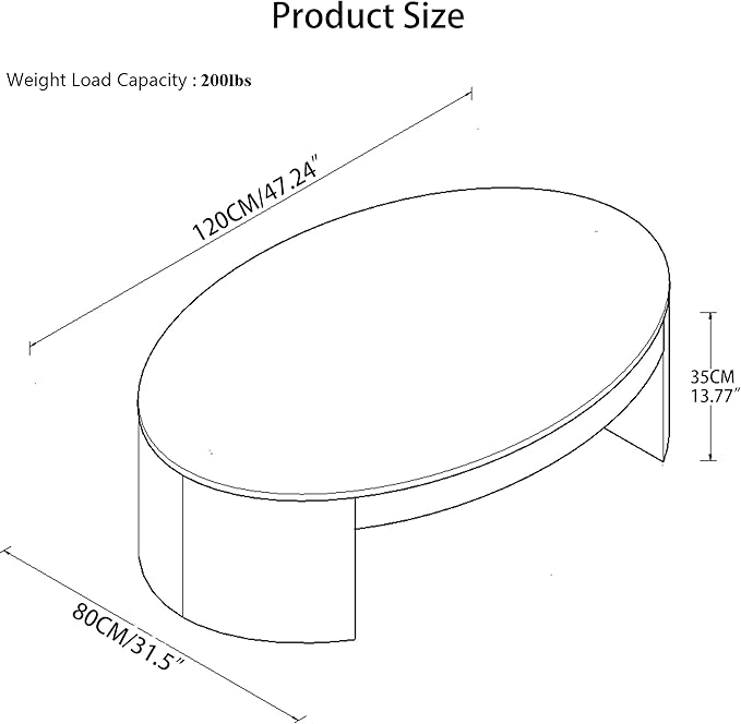 42.24” Modern Oval Coffee Table, MDF Center Table, Conference Table, Minimalist Accent Dinning Coffee Table for Living Room, Apartment,Office,Courtyard,No Assembly.(Black)