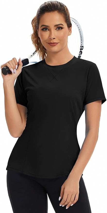 AVOOGUE Women's Short Sleeve Workout Tops Quick Dry Athletic UPF50+ Sun Protection Shirts Gym Hiking Running Yoga Clothes