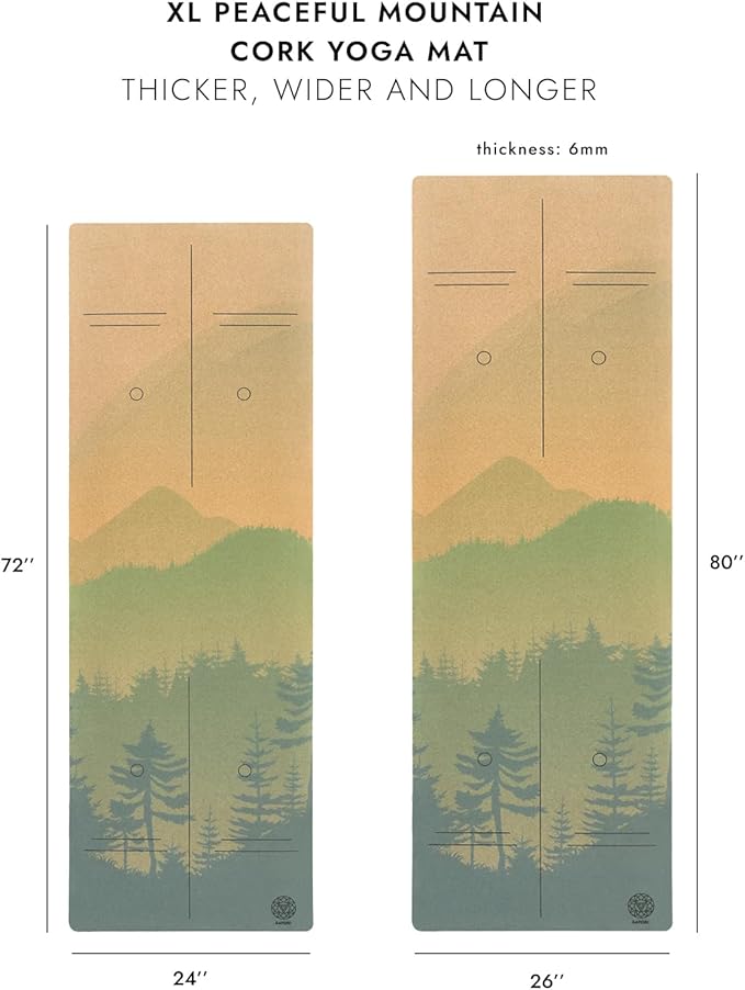 Cork Yoga Mat with Natural Rubber Base, Extra Size, Thickness and Support, Excellent Cushion & Grip, Non-Slip, Non-Toxic, Sweat-Resistant, Sustainable, Eco-friendly Exercise Mat
