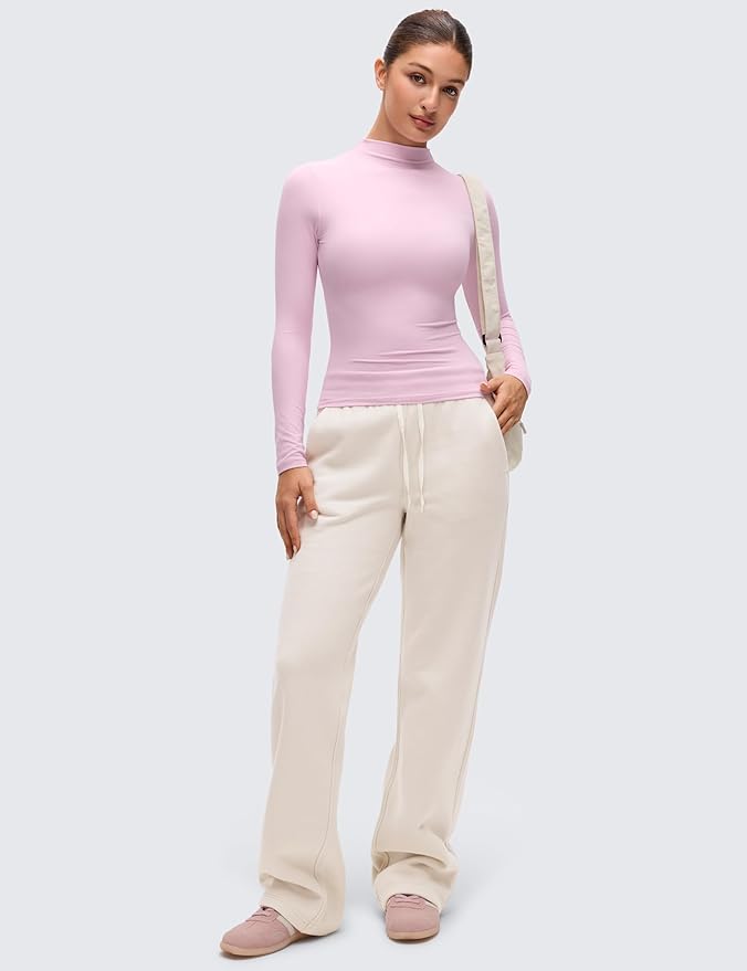 CRZ YOGA Softembrace Mock Neck Long Sleeve Shirts for Women - Casual Going Out Comfort Tops Soft Fitted Layer Underwear Tees