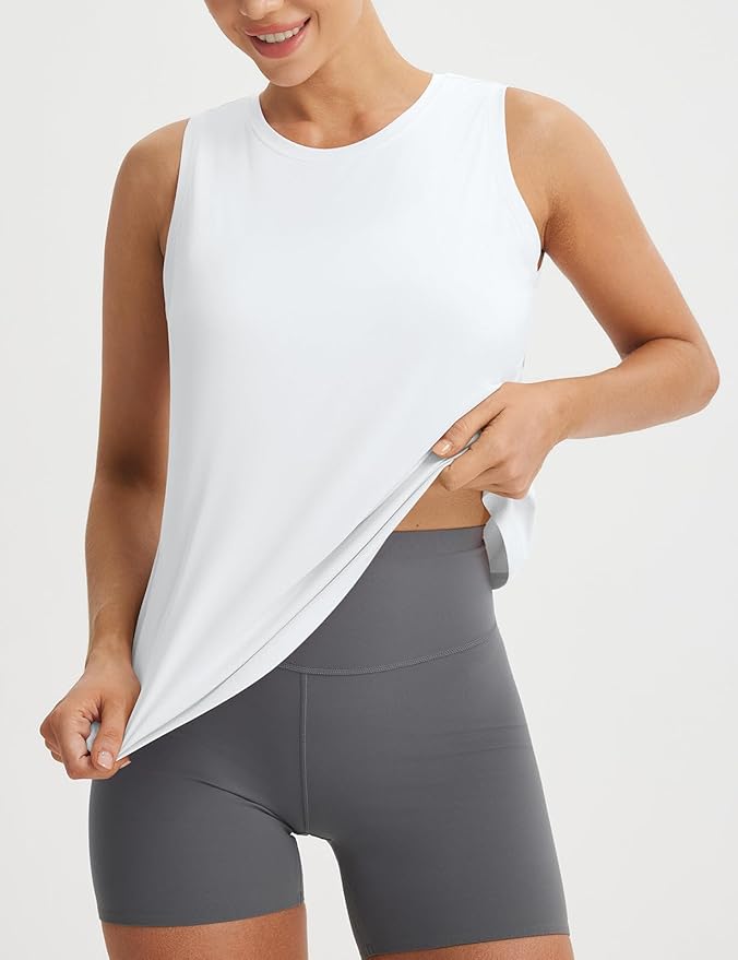 baleaf Women's Workout Tops Athletic Tank Tops Loose Fit Sleeveless Open Back Running Shirts UPF50+ Gym Exercise Yoga