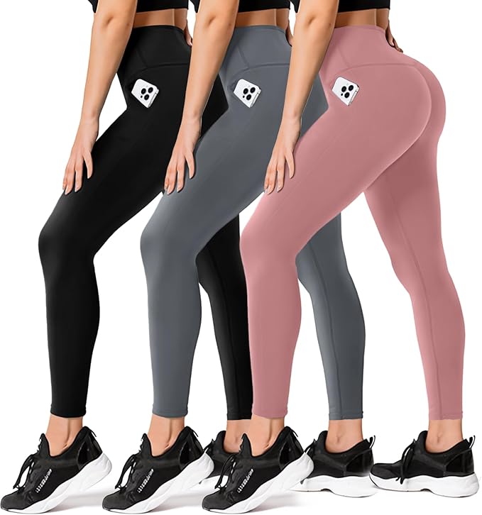 FULLSOFT 3 Pack Leggings for Women High Waisted Soft Black Yoga Pants for Workout Athletic Running Reg & Plus Size