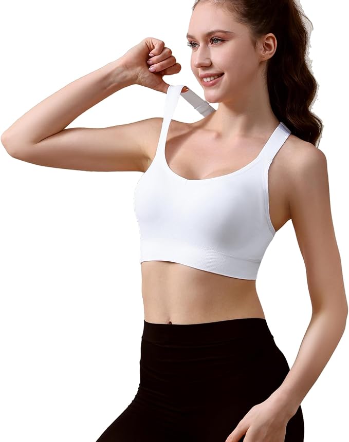 Double Couple Sports Bras for Women Adjustable Medium Impact Racerback Padded Sports Bra for Yoga Gym Fitness Workout