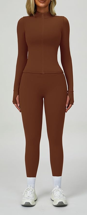 Yknktstc Womens Two Piece Tracksuit Set Long Sleeve Zipper Jacket with Athletic High Waist Leggings Workout Outfit