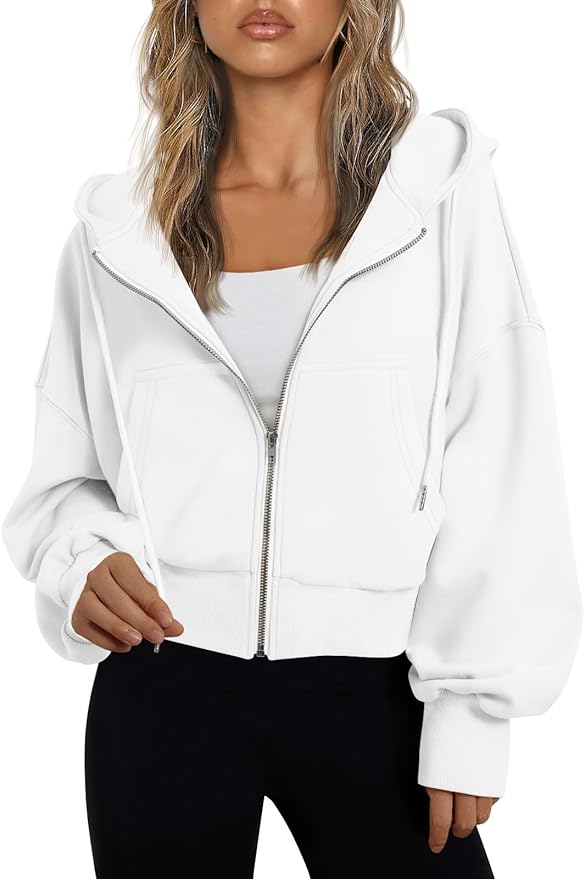 Trendy Queen Hoodies for Women Full Zip Up Cropped Sweatshirts Jackets Casual Comfy Gym Tops Fall Outfits Winter Clothes 2026