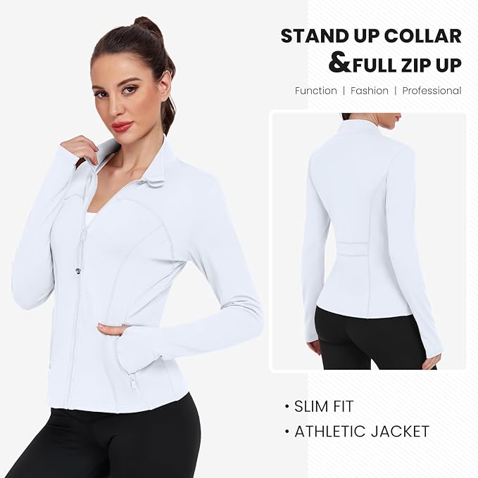 Women's Workout Jackets Full Zip Running Yoga Jackets Lightweight Athletic Clothes with Thumb Holes