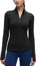 CRZ YOGA Butterluxe Hip Length Jackets for Women - Full Zip Athletic Track Tops with Thumb Holes Pockets