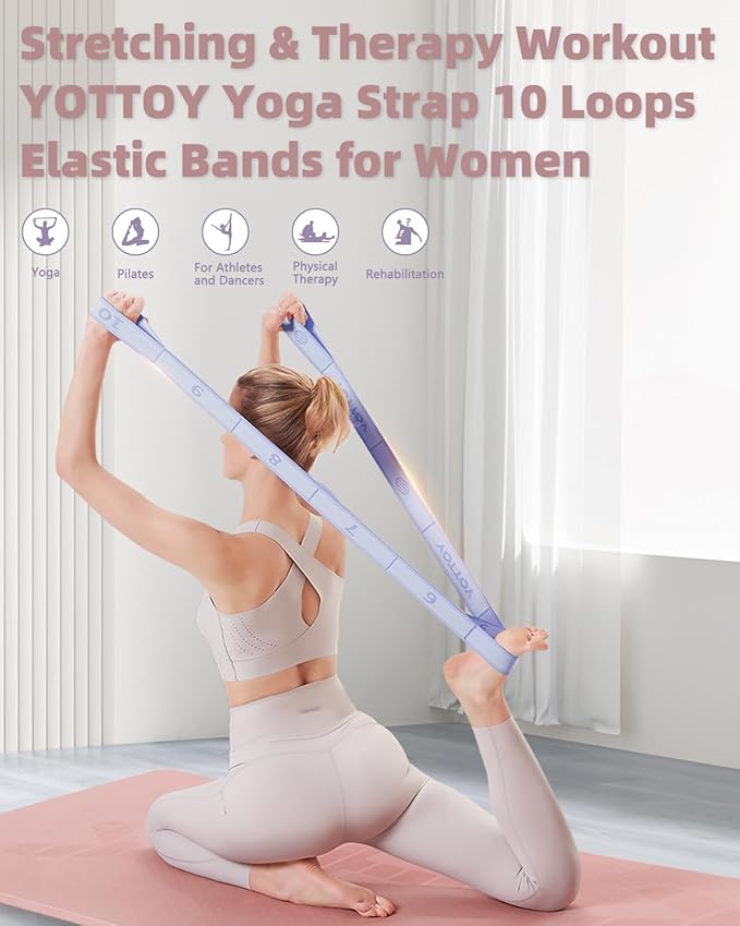 YOTTOY Yoga Strap and Resistance Bands-Exercise Elastic Bands for Working Out Women with 10 Loops-Perfect for Stretching and Physical Therapy