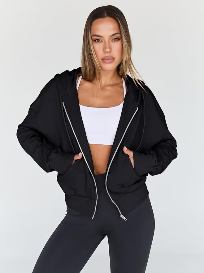 Trendy Queen Hoodies for Women Full Zip Up Cropped Sweatshirts Jackets Casual Comfy Gym Tops Fall Outfits Winter Clothes 2026