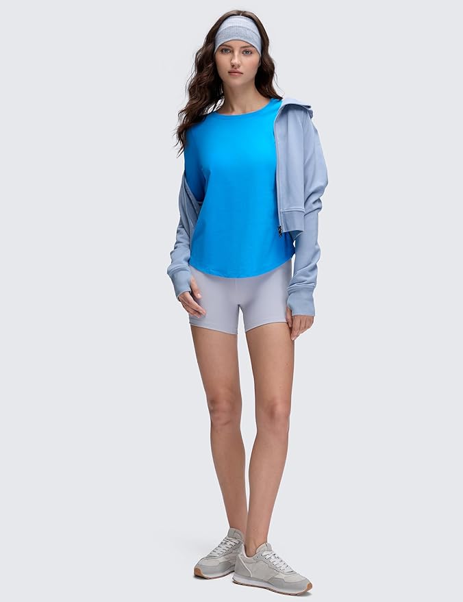 CRZ YOGA Pima Cotton Crewneck Long Sleeve Shirts for Women - Workout Athletic Yoga Casual Tops Soft Plain T-Shirt