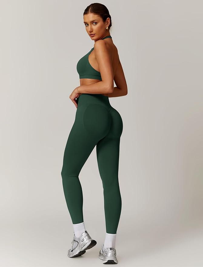 ABOCIW Workout Sets for Women Seamless Scunch Butt Lifting Impact Leggings Halter Sports Bra 2 Piece Gym Outfits