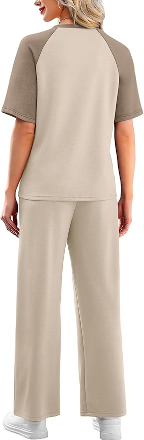 WIHOLL 2 Piece Sets for Women Resort Wear Travel Vacation Outfits Summer Short Sleeve Lounge Sets