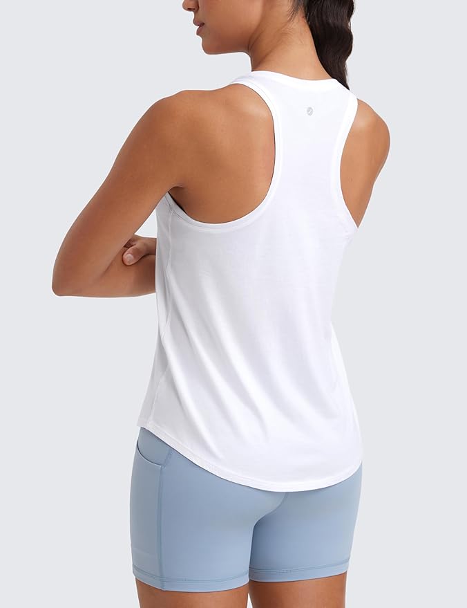 CRZ YOGA Pima Cotton Racerback Tank Tops for Women - Workout Athletic Casual Soft Scoop Neck Sleeveless Shirts