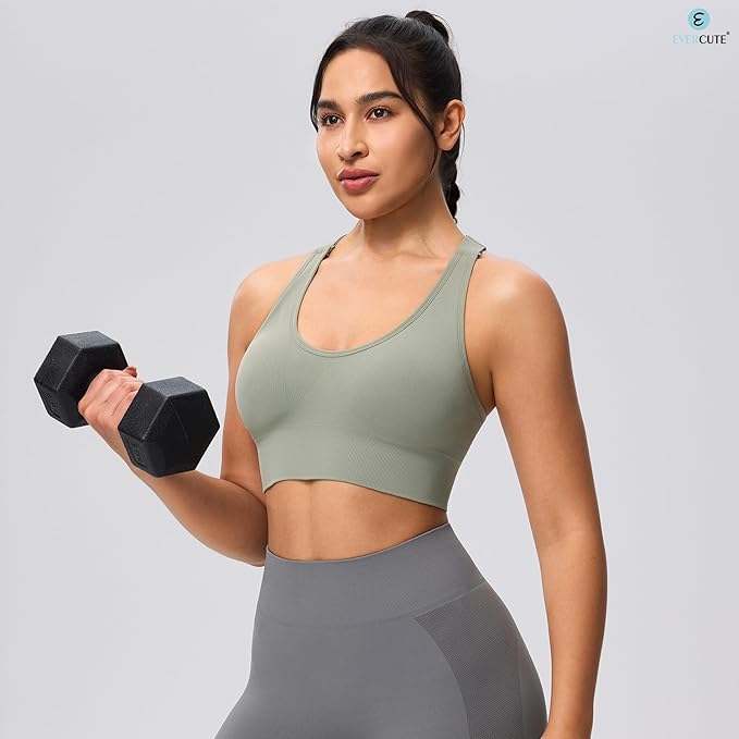 Evercute Sports Bras for Women Padded Medium Support Criss Cross Strappy Bra Seamless High Impact Yoga Exercise Athletic Bras