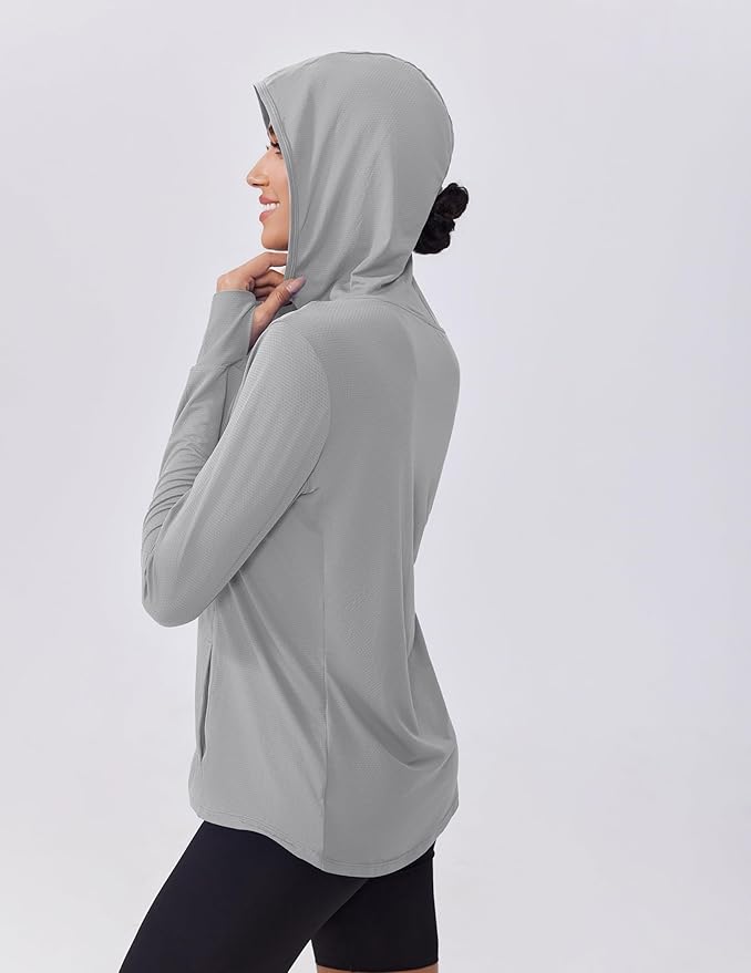 PINSPARK Women's UPF 50+ Sun Protection Hoodie Jacket Lightweight Full Zip Athletic Jacket Long Sleeve Shirt with Pockets
