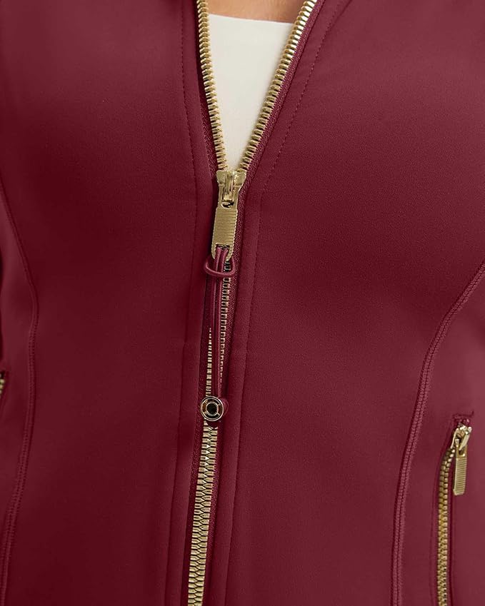 SUUKSESS Women Golden Full Zip Up Workout Cropped Jackets Lightweight Athletic Yoga Tops