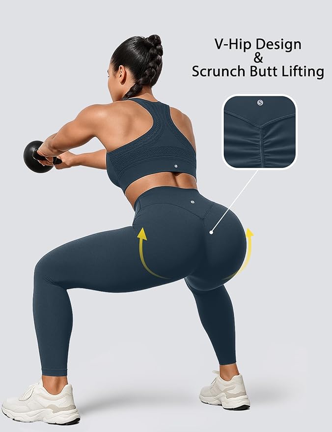 Sogetdo Yoga Leggings for Women Hidden Scrunch Butt Non See Through High Waisted No Front Seam Athletic Gym Workout Pants
