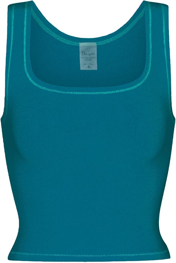 Danysu Women Rib Tank Top Padded Workout Top Square Neck Crop Tank Fitted Basic Cami Tops