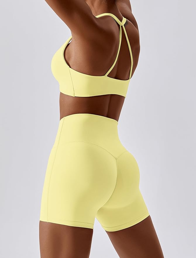 ABOCIW Workout Sets for Women 2 Piece Twist Front Halter Sports Bras High Waist Biker Shorts Exercise Gym Yoga Outfit