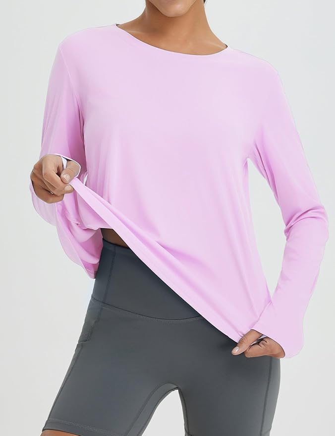 baleaf Women's Running Sun Shirts Long Sleeve UPF 50+ Workout Tops UV Athletic Split Back Quick Dry Lightweight