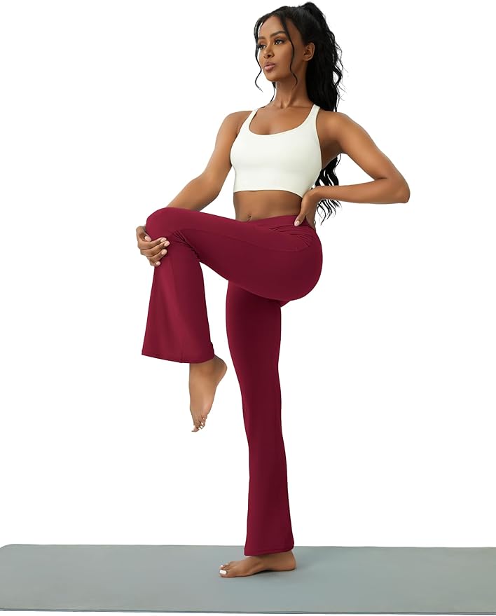 COPYLEAF Womens Yoga Pants with Pockets High Waisted Flare Leggings Bell Bottom Yoga Dress Pants Seamless Bootcut Pants